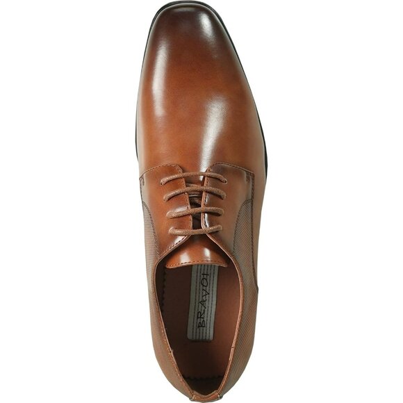 Men's King Classic Cognac  Lace-up Oxford Plain or Cap Toe Leather Dress Shoes - Picture 3 of 8